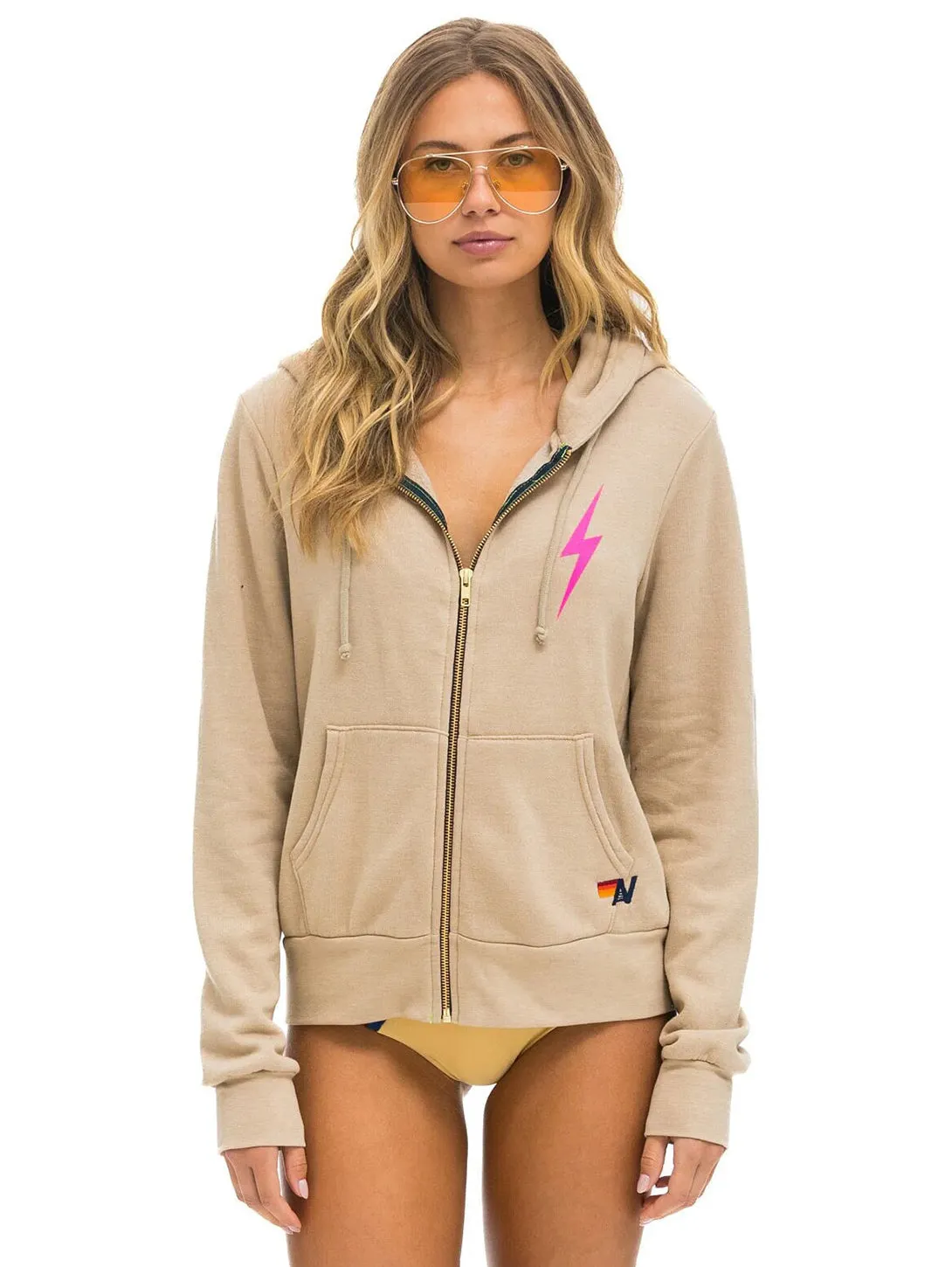 Bolt 2 Zip Hoodie - Sand-Neon Pink