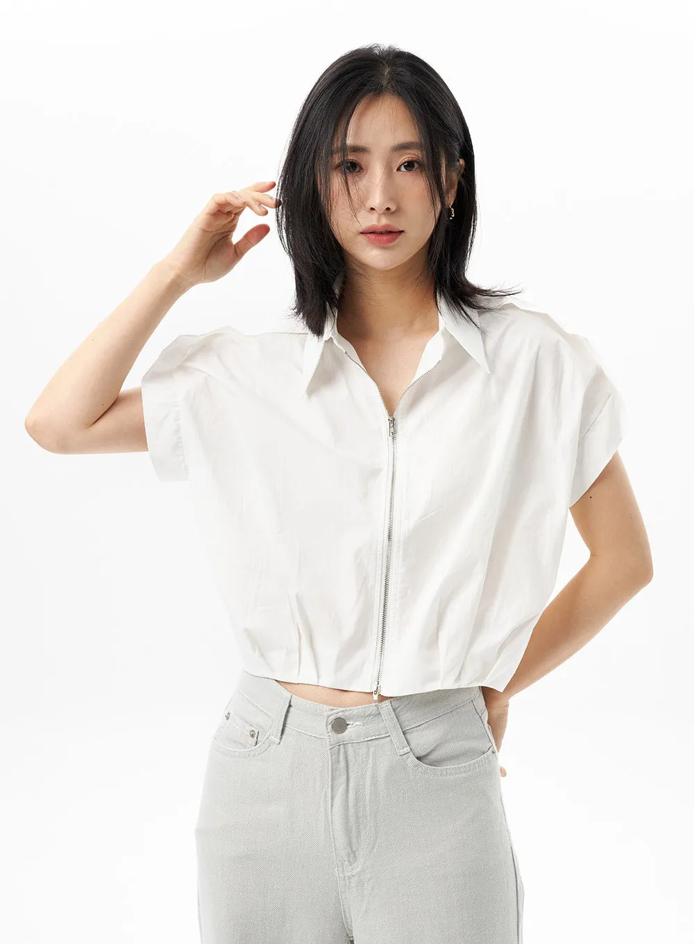 Drop Shoulder Zip-Up Shirt OU314