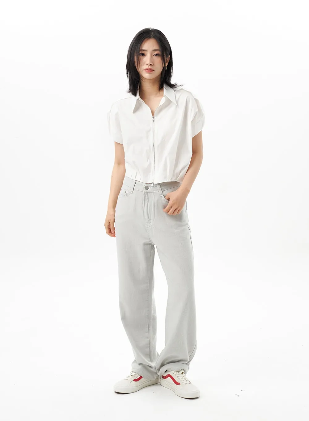 Drop Shoulder Zip-Up Shirt OU314