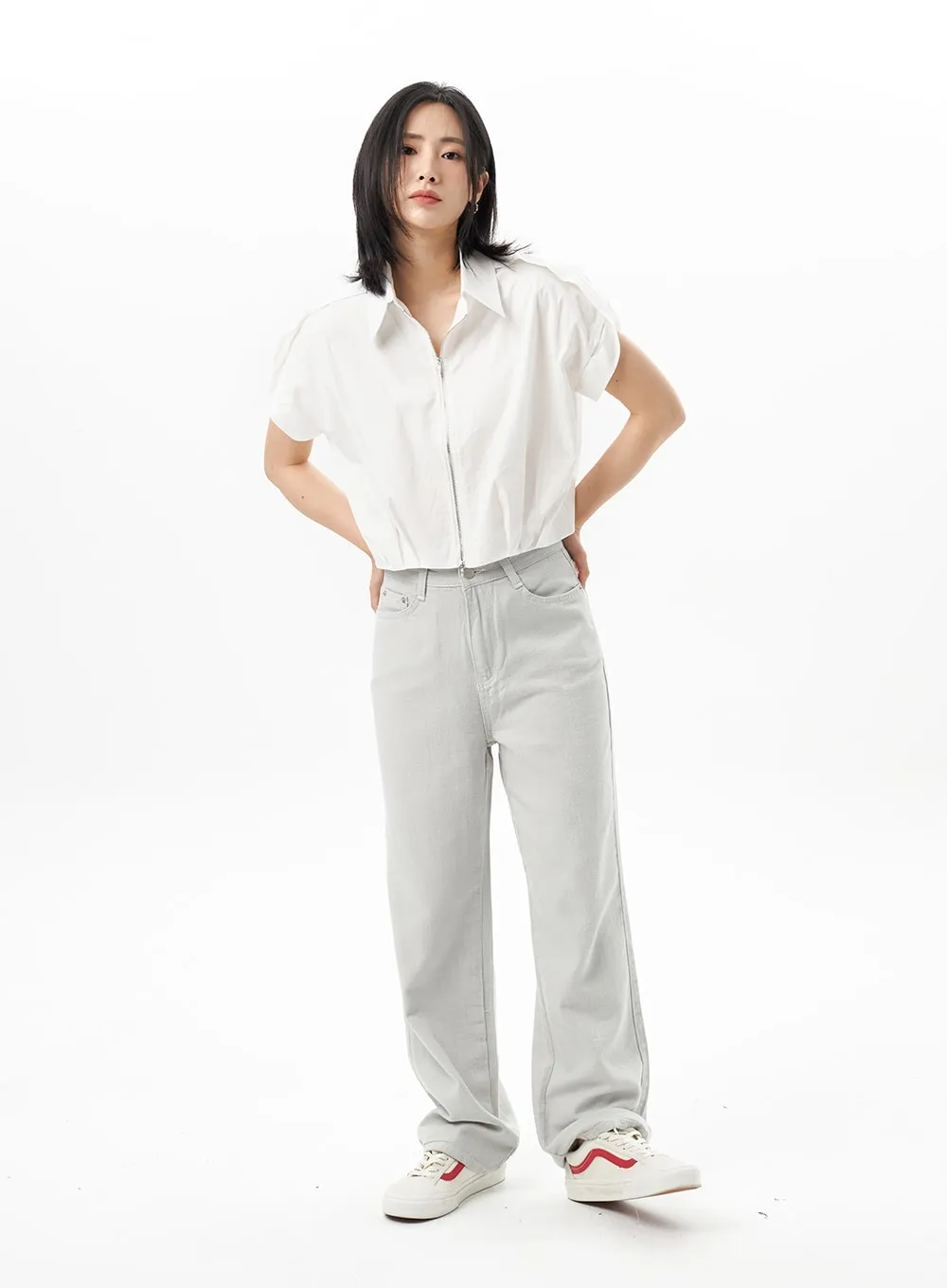 Drop Shoulder Zip-Up Shirt OU314