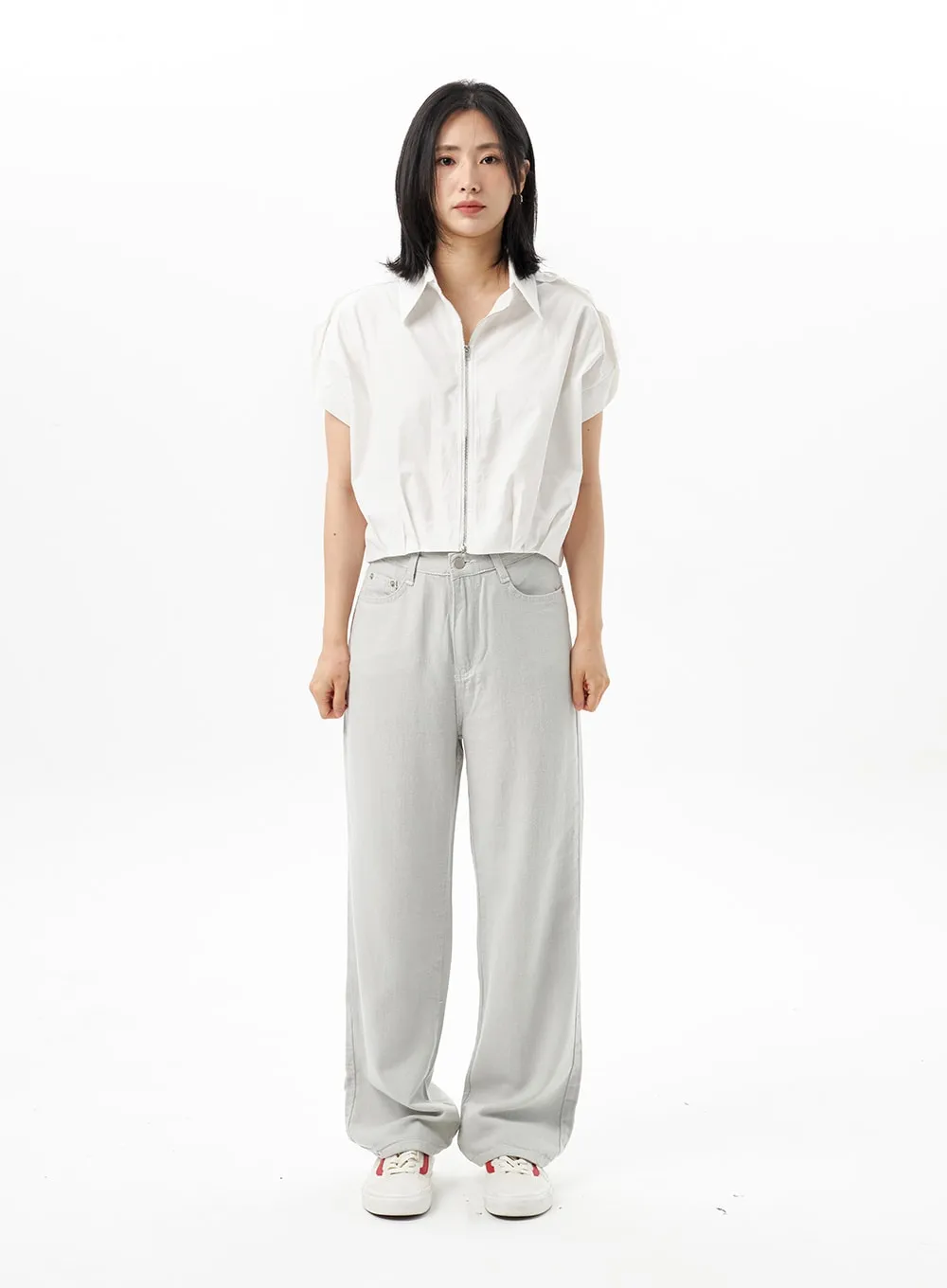 Drop Shoulder Zip-Up Shirt OU314