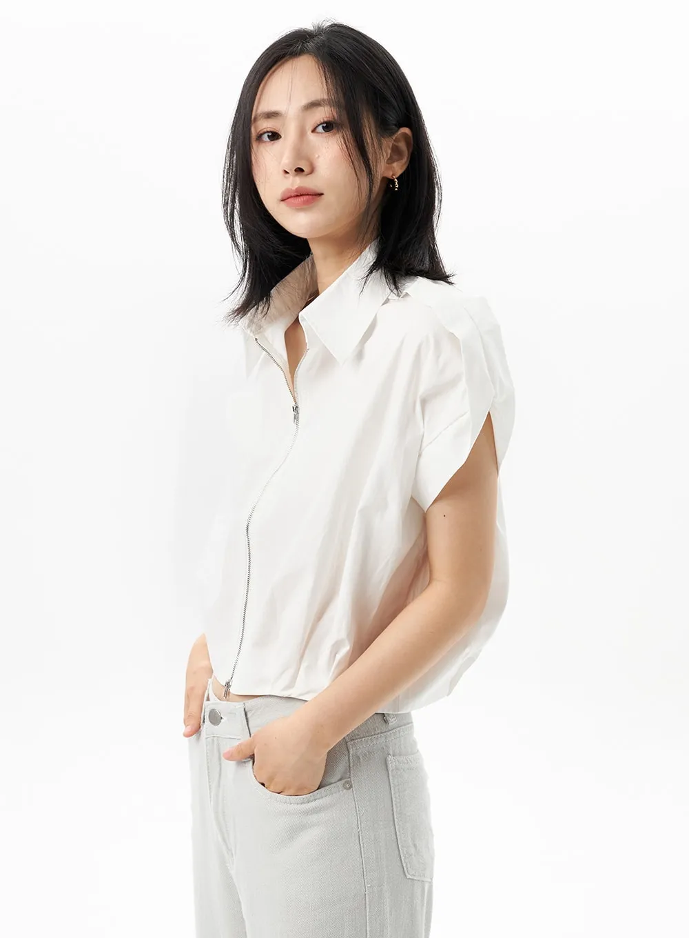 Drop Shoulder Zip-Up Shirt OU314