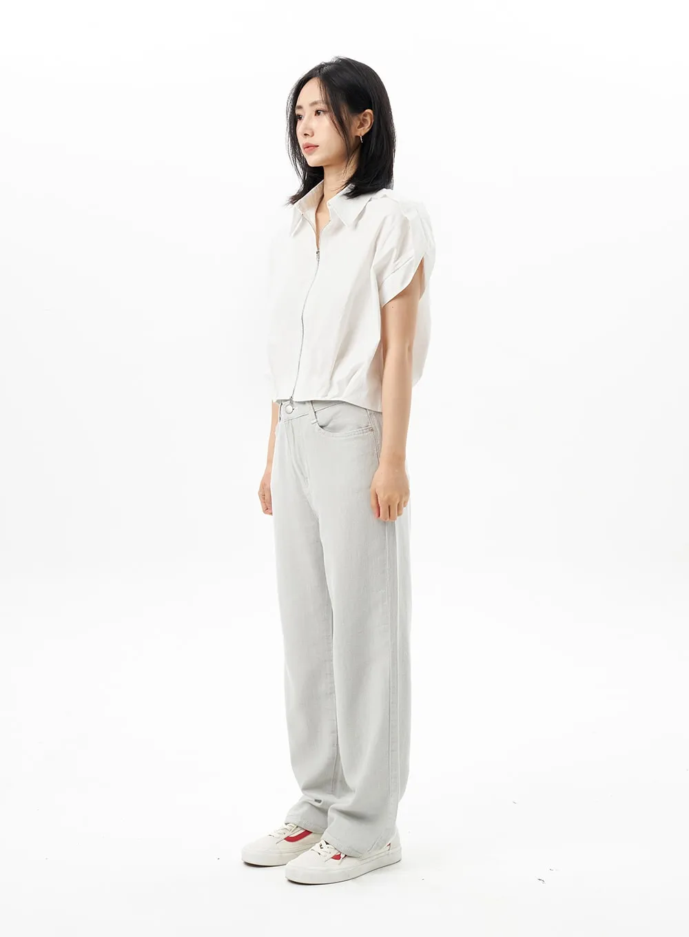 Drop Shoulder Zip-Up Shirt OU314