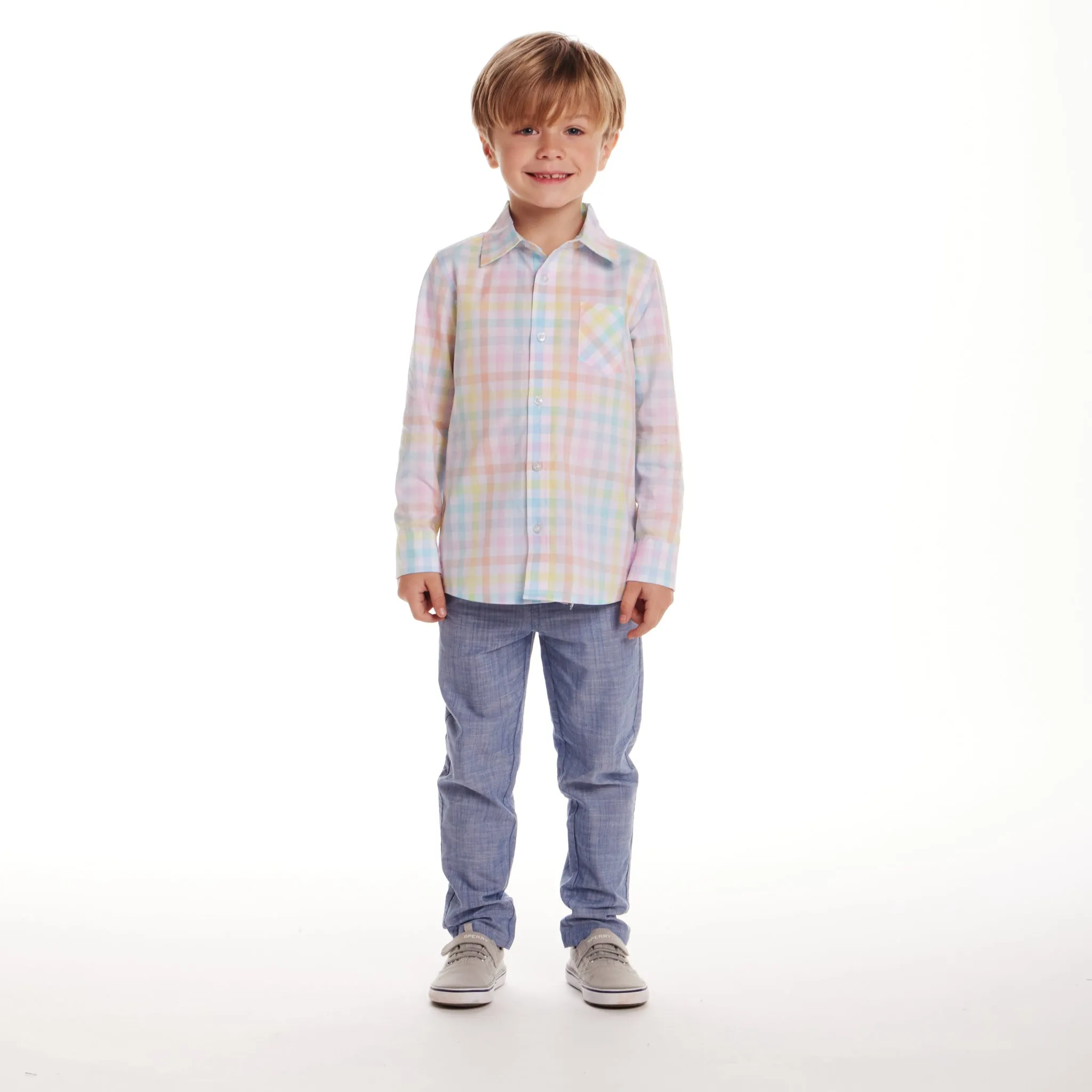 Kids (2-7) Bright Pastel Multi Check Buttondown | Multicolor