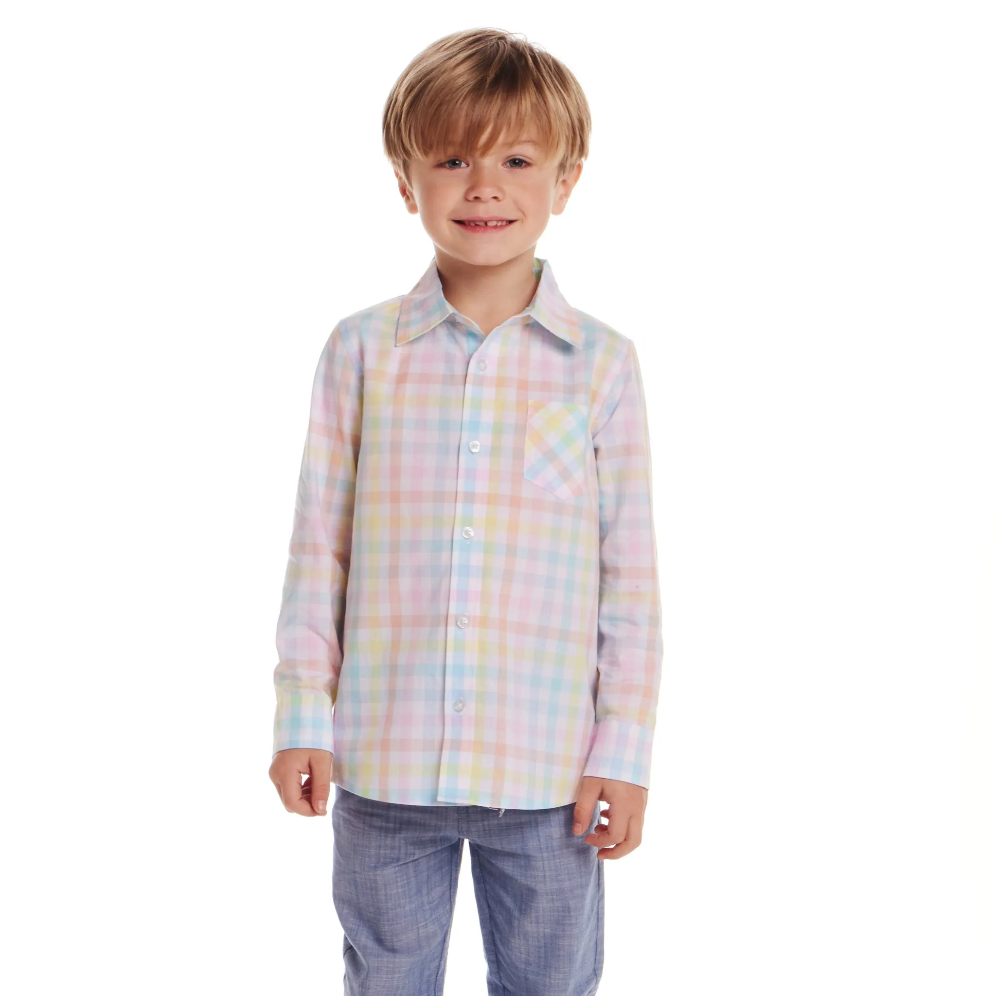 Kids (2-7) Bright Pastel Multi Check Buttondown | Multicolor