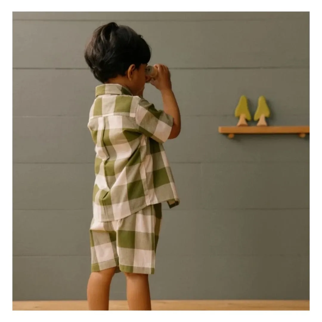 Short Sleeve Ira Button Up - Jungle Check