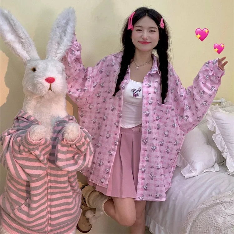 Sweet Japanese Pink Plaid Blouse