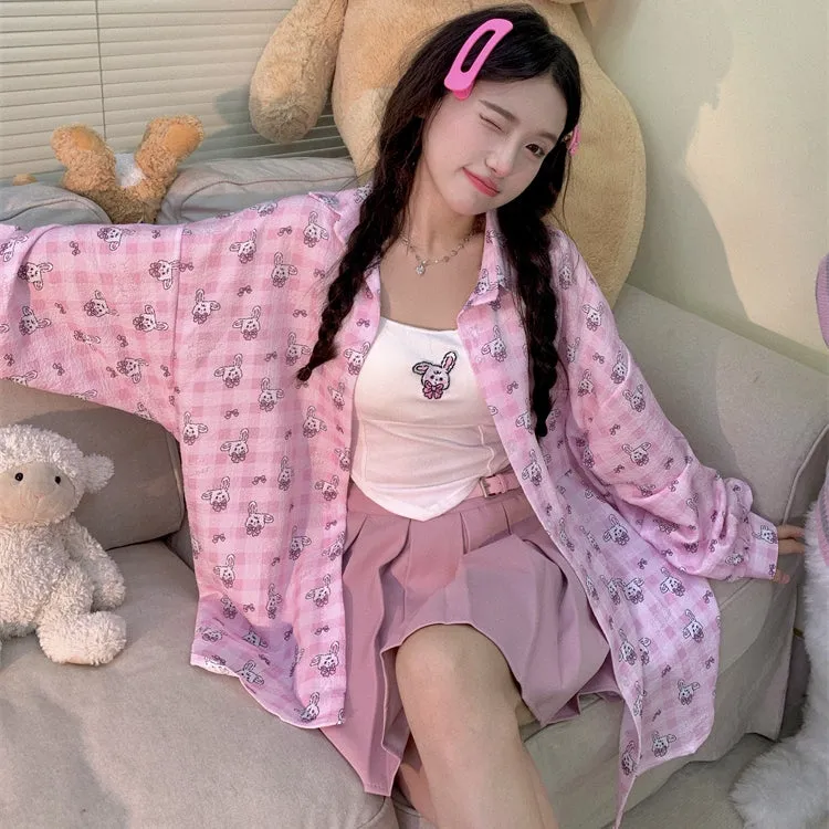 Sweet Japanese Pink Plaid Blouse