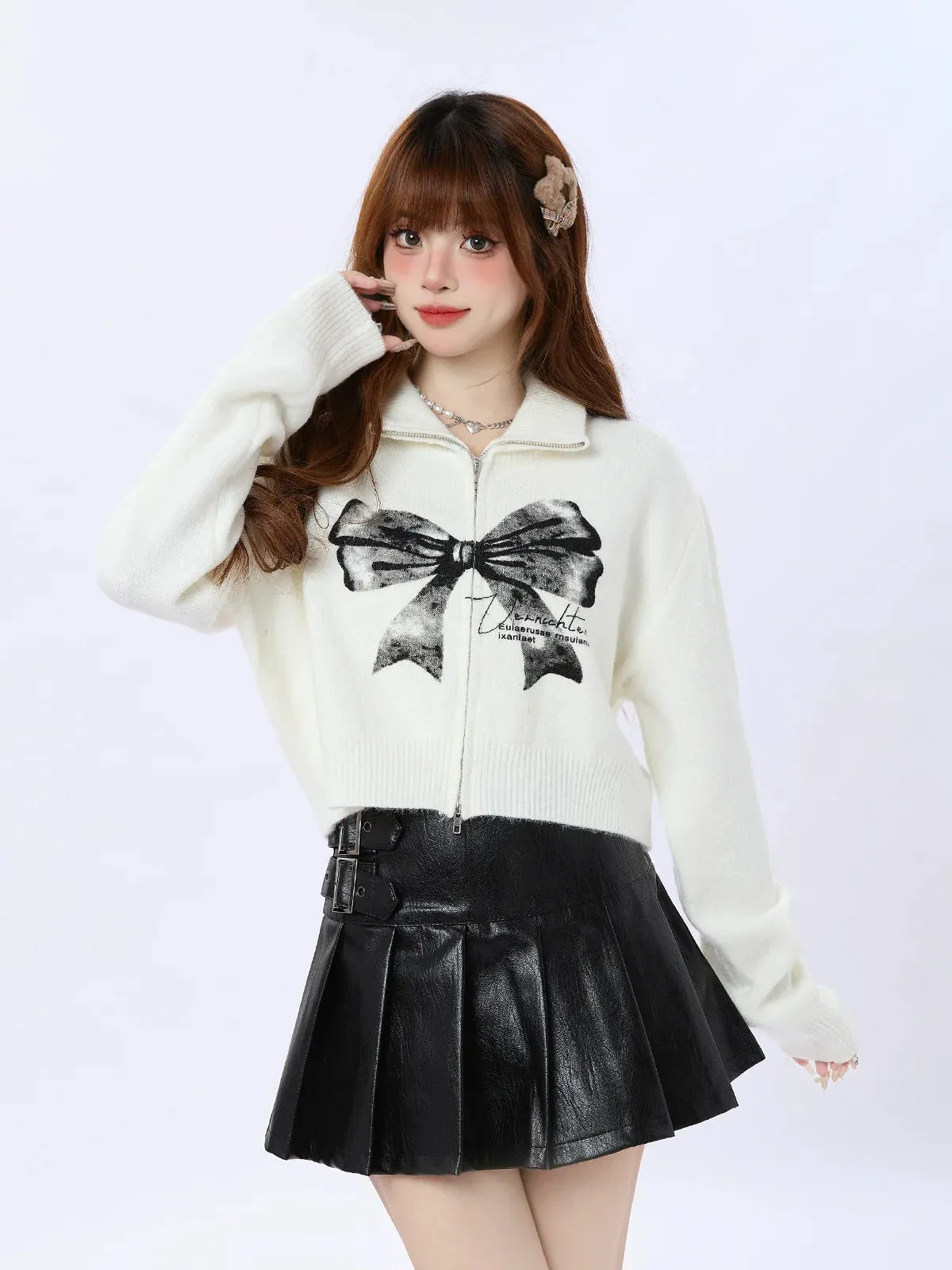 Top Bow Big Illustration Zip-Up