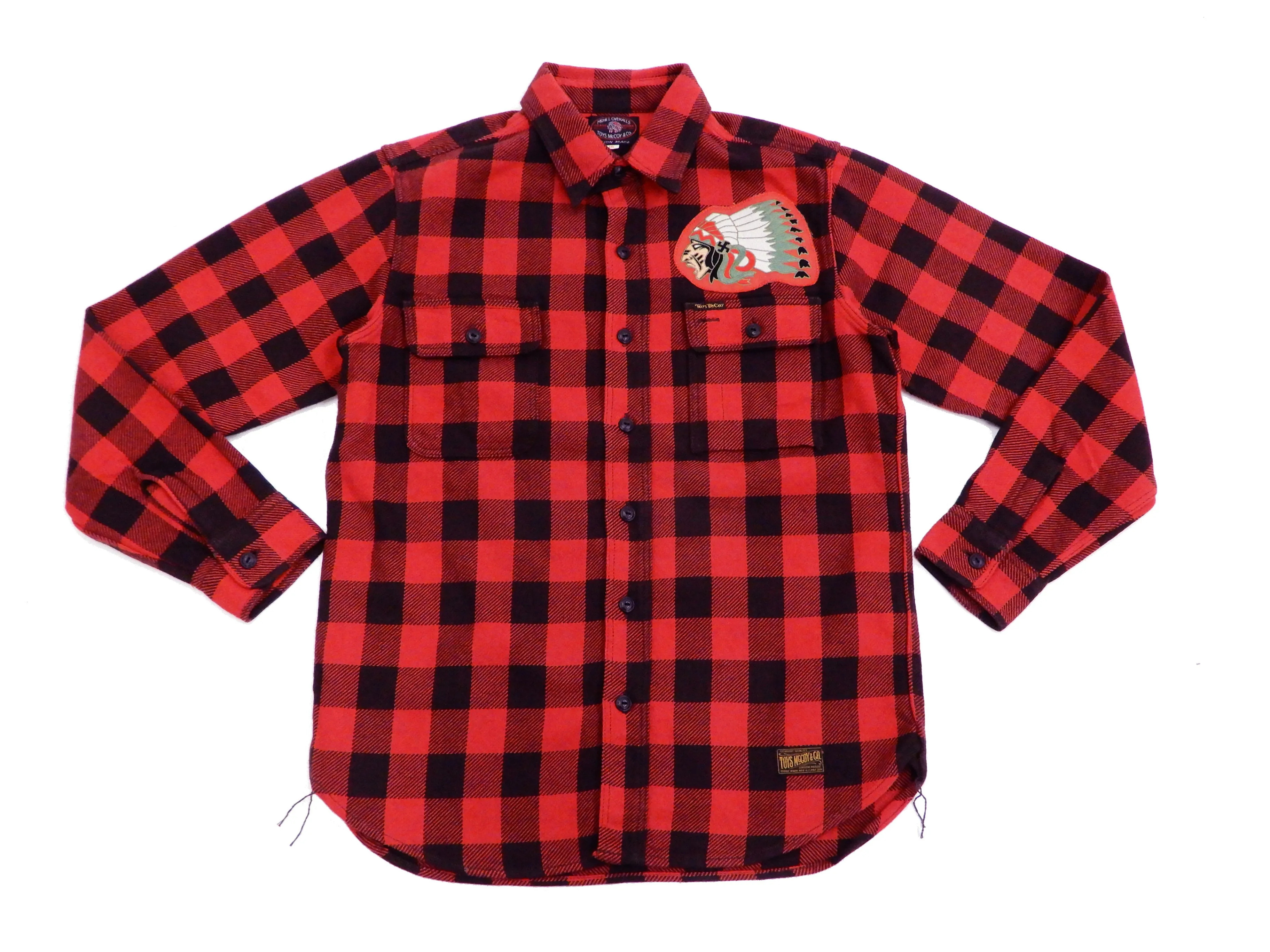 TOYS McCOY Men's Buffalo Check Plaid Shirt Patched Long Sleeve Button Up Shirt TMS1809 Red/Black