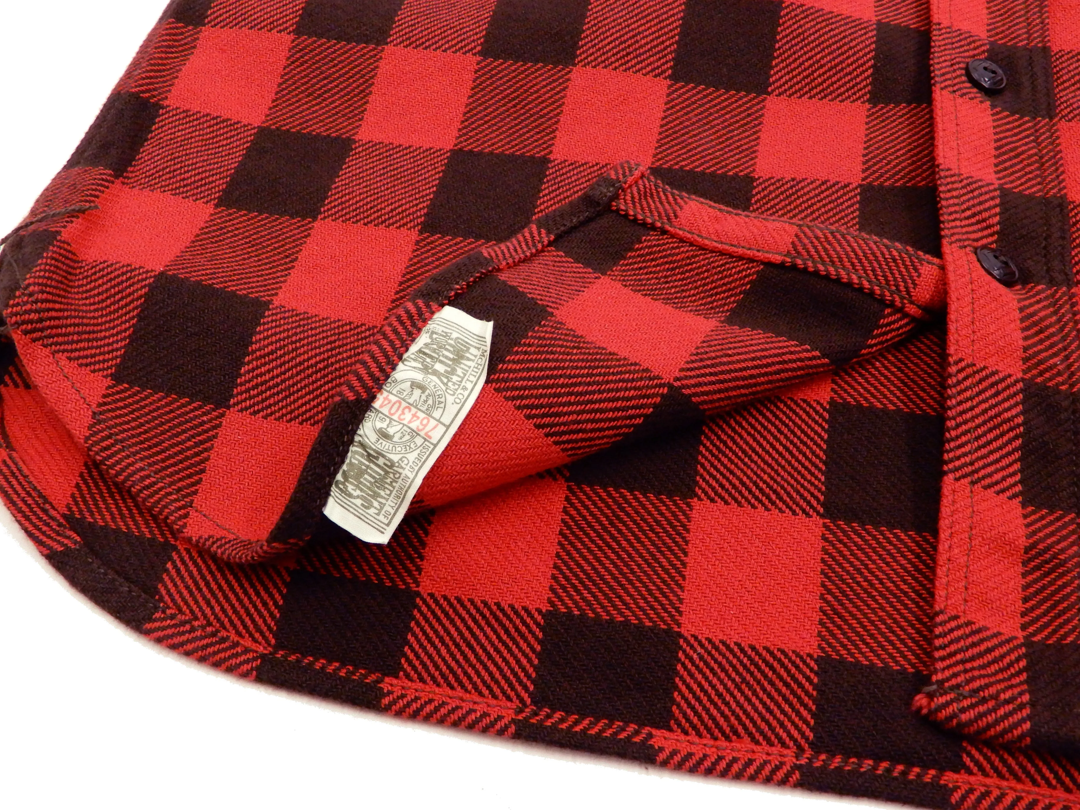 TOYS McCOY Men's Buffalo Check Plaid Shirt Patched Long Sleeve Button Up Shirt TMS1809 Red/Black