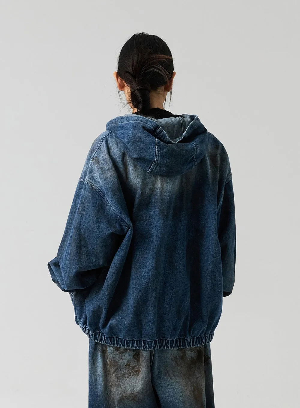 Zip-Up Denim Hooded Jacket CO323