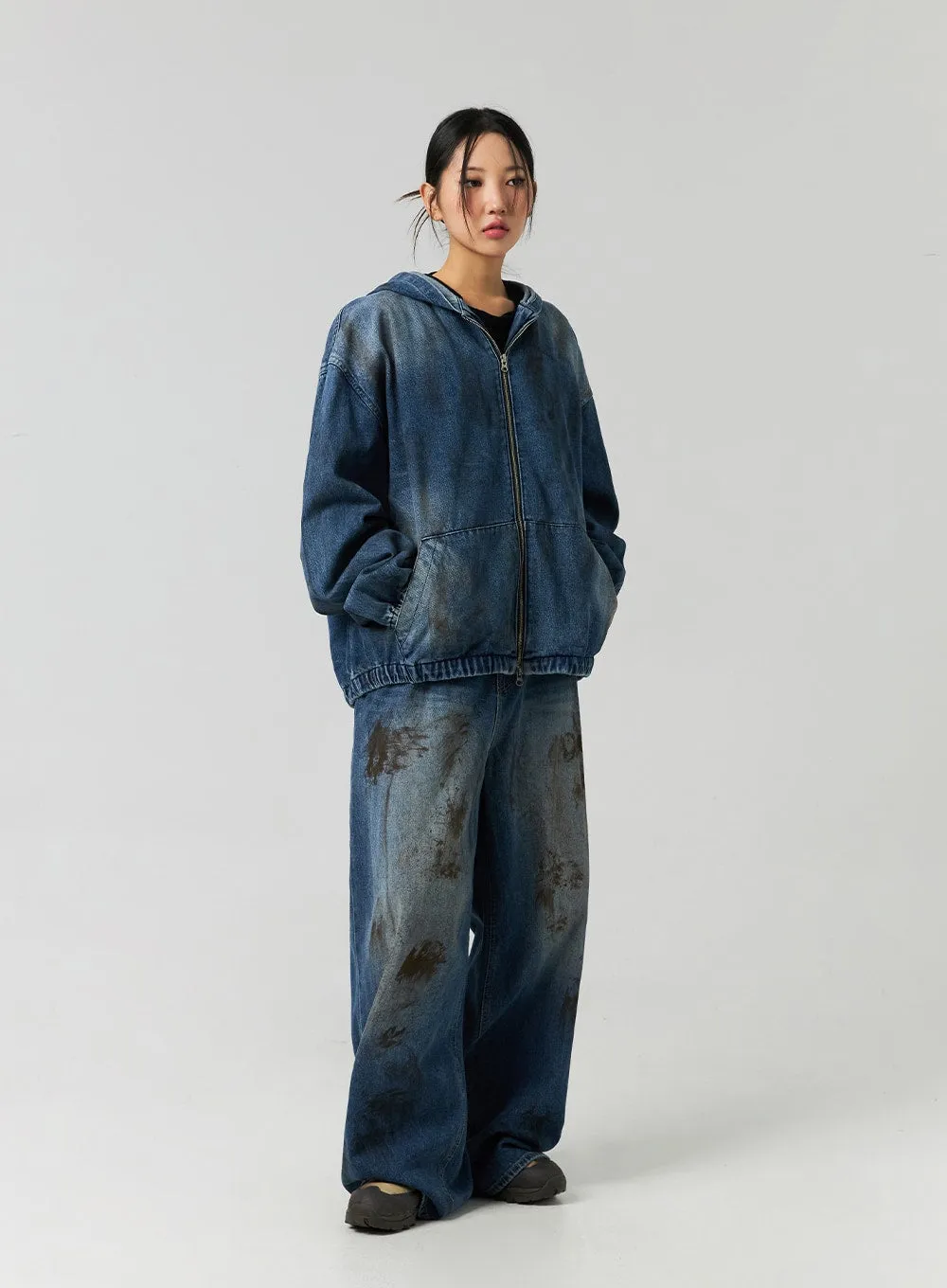 Zip-Up Denim Hooded Jacket CO323