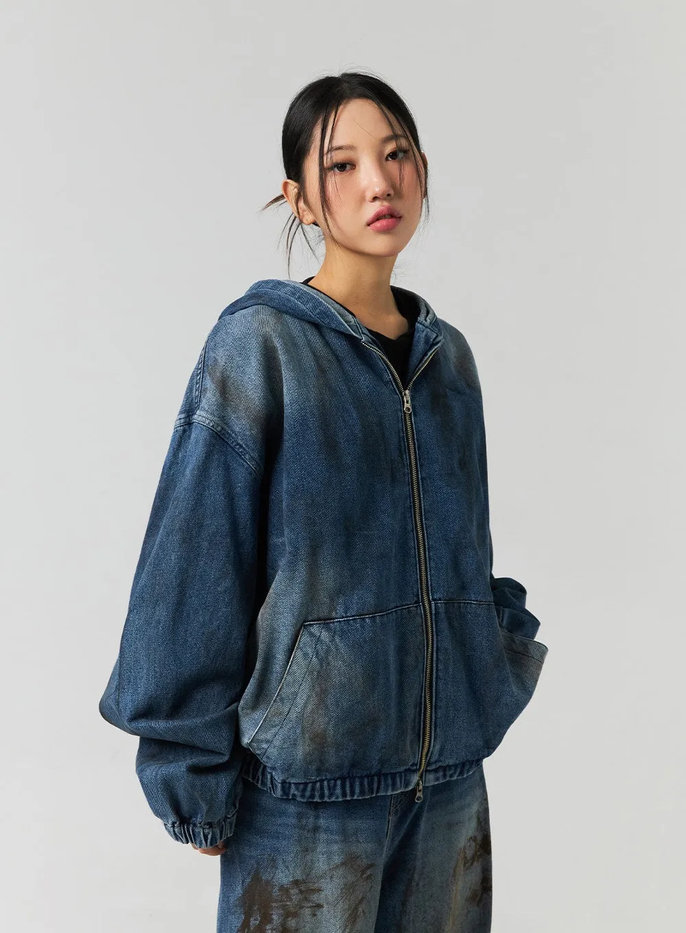 Zip-Up Denim Hooded Jacket CO323