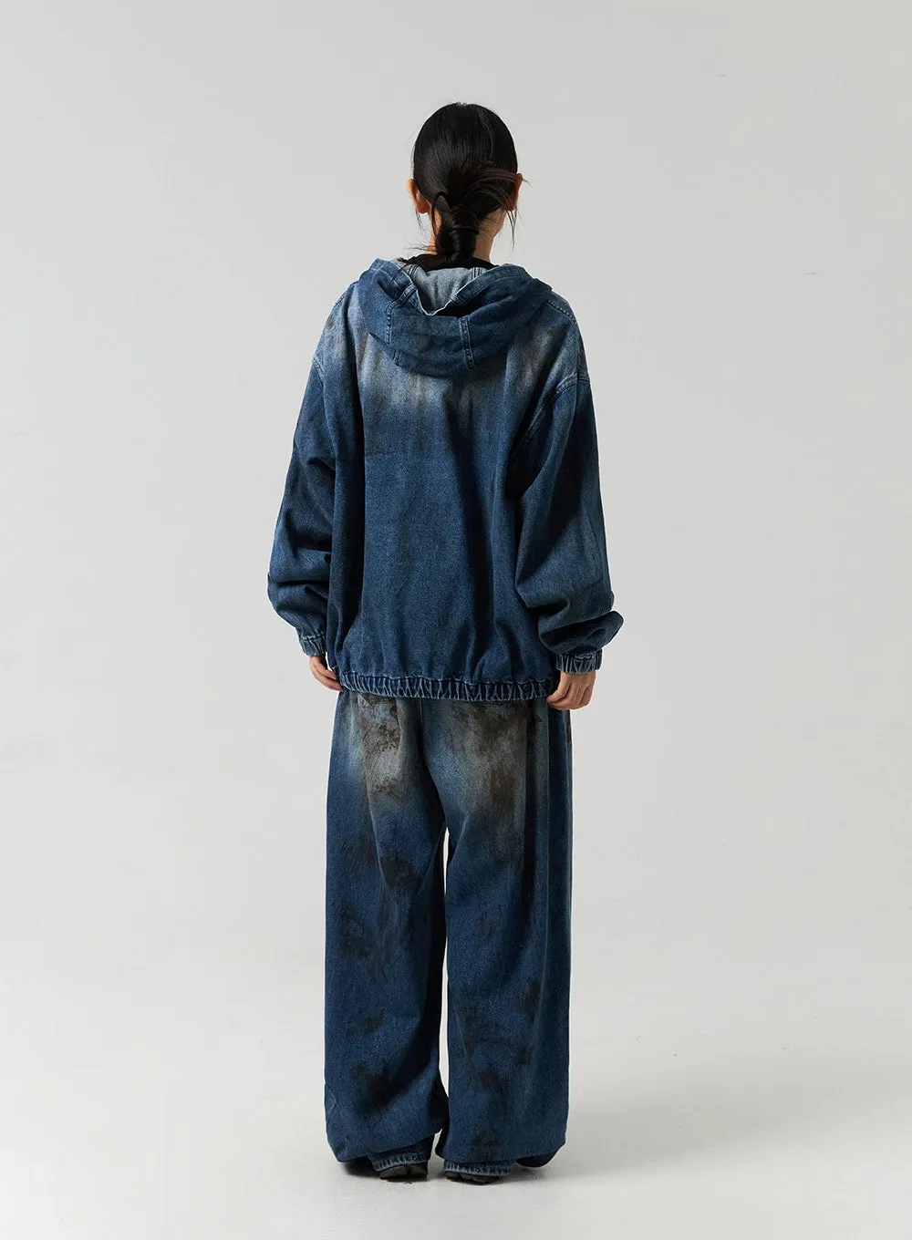 Zip-Up Denim Hooded Jacket CO323