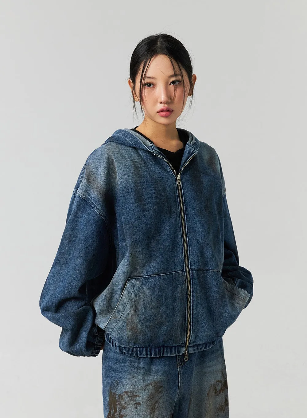 Zip-Up Denim Hooded Jacket CO323