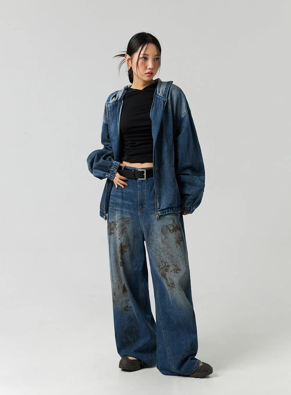 Zip-Up Denim Hooded Jacket CO323