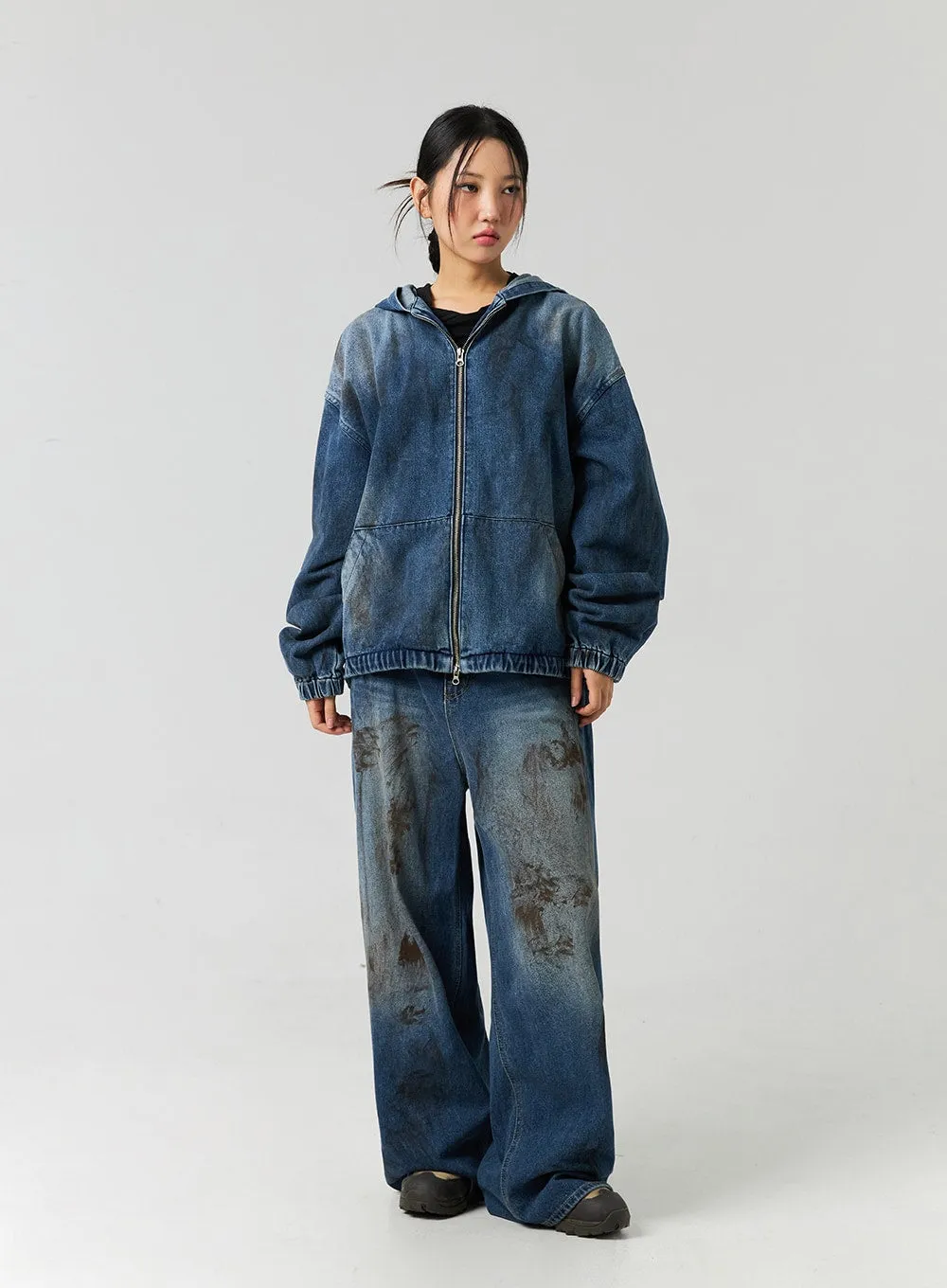 Zip-Up Denim Hooded Jacket CO323