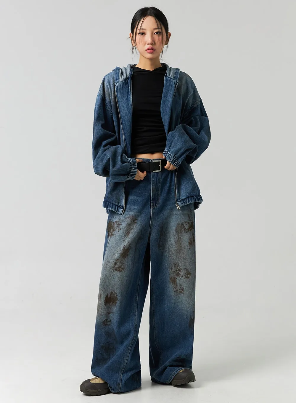 Zip-Up Denim Hooded Jacket CO323