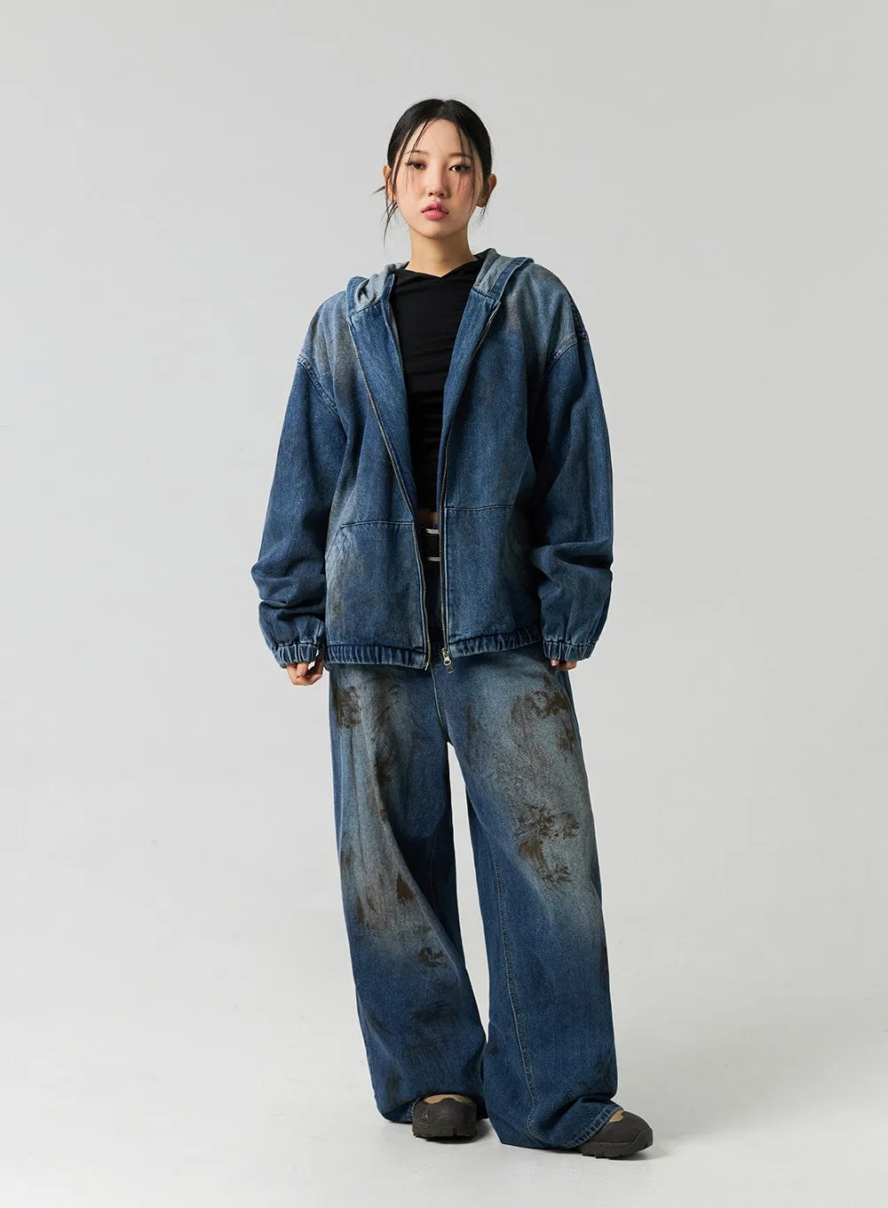 Zip-Up Denim Hooded Jacket CO323