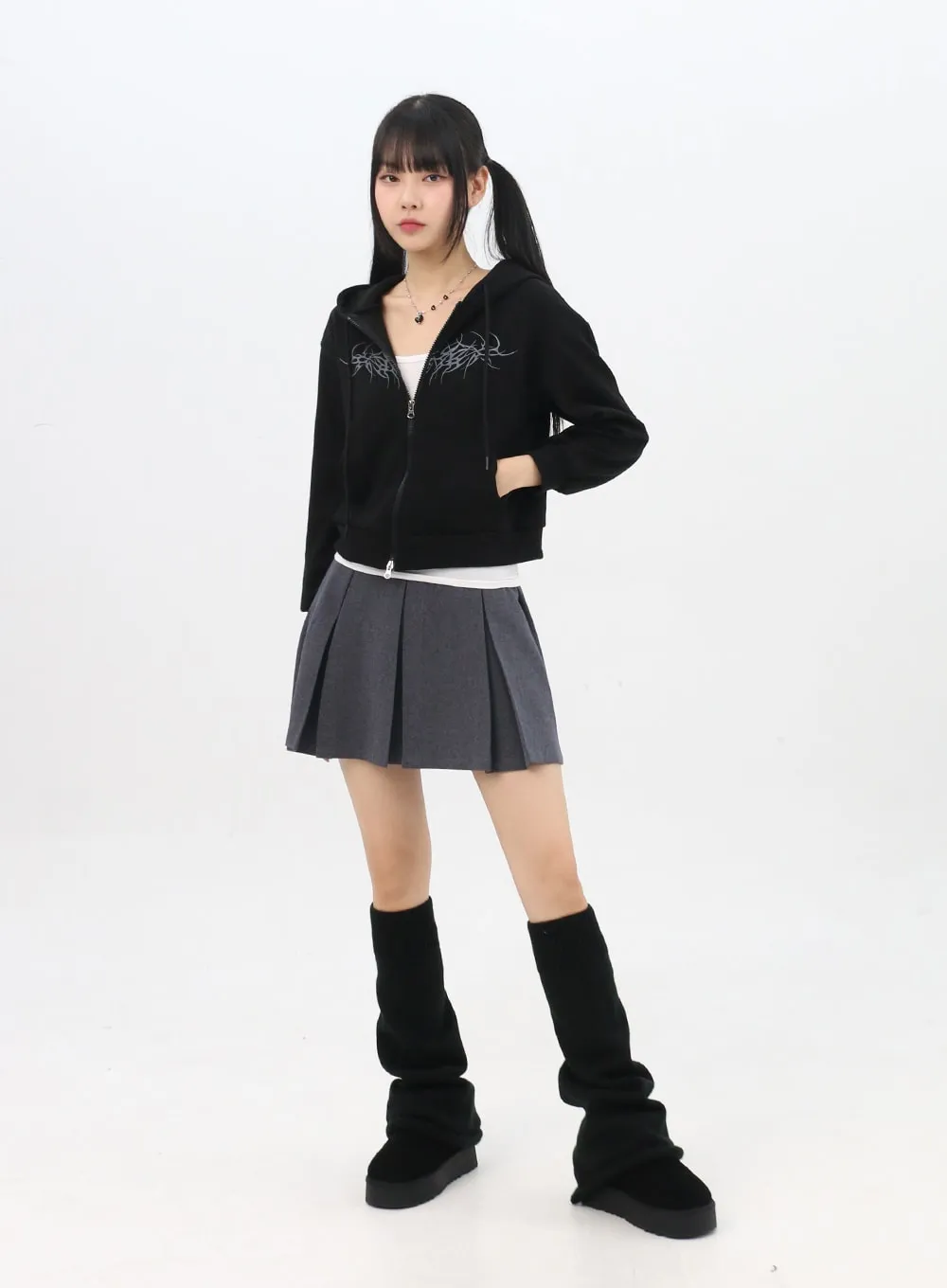 Zip-Up Graphic Crop Hoodie IN314